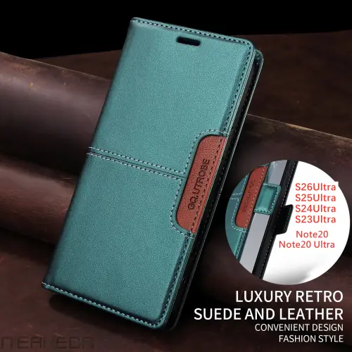 Image de Étui portefeuille en cuir pour Galaxy S26, S25, S24, S23, S22, S21, S20, Note20, A17, A37, A16, A36, A56, A26