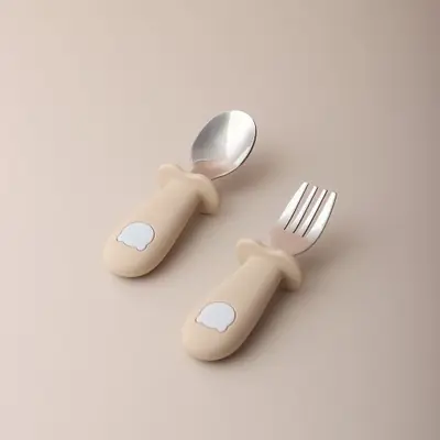 Cuillère & Fourchette Panda pour Bébé - En Silicone & Acier Inoxydable