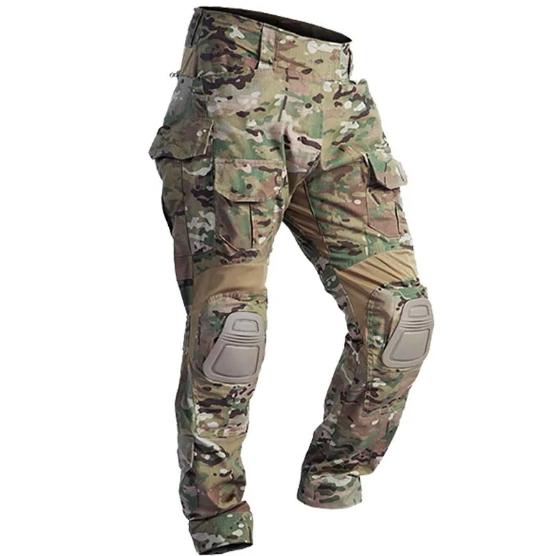 Image of Durable Tactical Combat Pants with Elastic Waistband and Protective Pads – Outdoor, Airsoft, Work & Casual Cargo Trousers in Camouflage Design