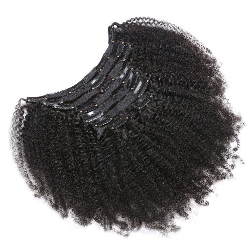 Image of 8-Piece Kinkly Curly Clip-In Hair Extensions Made from 100% Unprocessed Brazilian Remy Virgin Human Hair in Natural Color