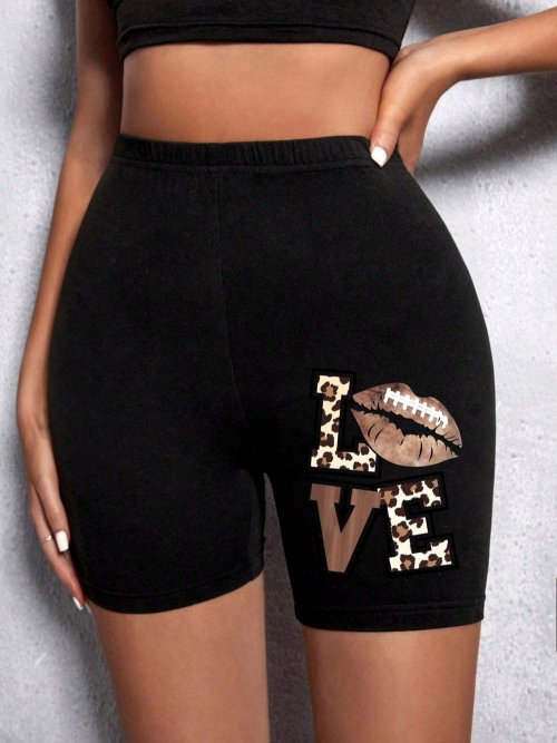Image de Short Fitness Imprimé Léopard & Cœur - Style Sportif Féminin