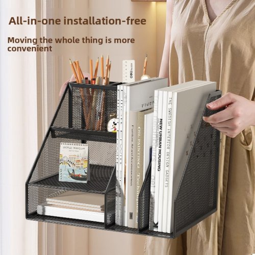 Immagine di Organizer da Scrivania 4 Livelli con Portadocumenti Integrato – Accessori Ufficio Moderni e Pratici Senza Installazione