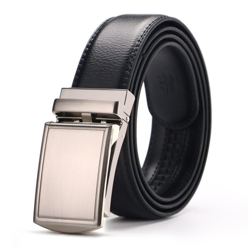 Immagine di Cintura da uomo in vera pelle con fibbia automatica in metallo Cinture in pelle di vitello a cricche...