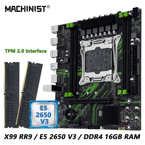 Afbeelding van MACHINIST X99 PR9 Moederbordkit set LGA 2011-3 Set Intel Xeon E5 2650 V3 CPU en DDR4 16 GB (2 * 8 GB) RAM Optionele combo usb3.0
