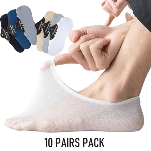 Afbeelding van 10 paar heren onzichtbare elastische antislip siliconen korte sokpantoffels zomer dunne ademende casual nylon no-show bootsokken