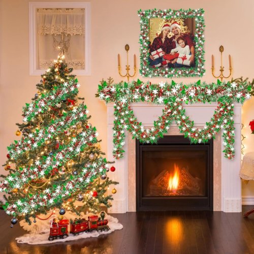 Image of Elegant Metallic Shiny Tinsel Garland for Christmas Tree and Home Decor – Festive Holiday Decoration for Living Room and Indoor Spaces