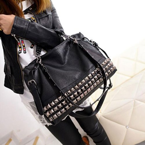 Imagen de Bolso de Mano de Piel Sintética con Remaches Personalizables para Mujer, Bandolera de Moda con Diseño de Piel de Vaca, Bolso de Hombro Grande y Elegante