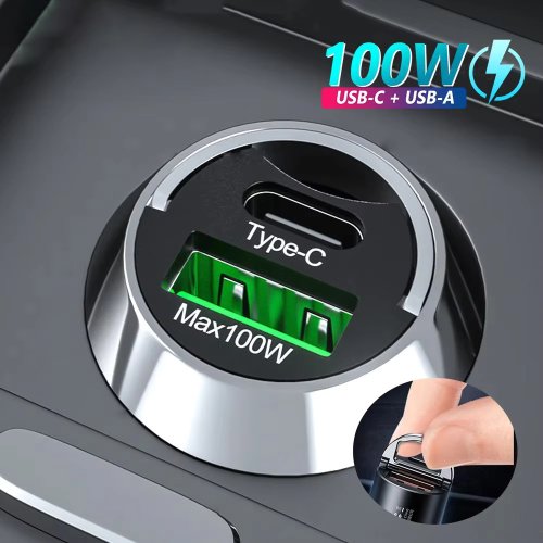 Afbeelding van 100W USB Auto Oplader met Type-C Aansteker voor Snelle Oplading van iPhone, Xiaomi, Samsung en Andere Smartphones – QC3.0 Opladeradapter voor Auto