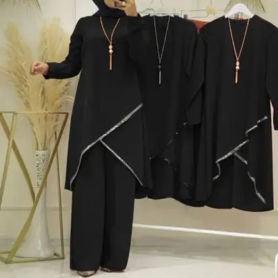 Image de Ensemble Eid Modeste pour Femmes - Kaftan Dubai & Pantalon Large