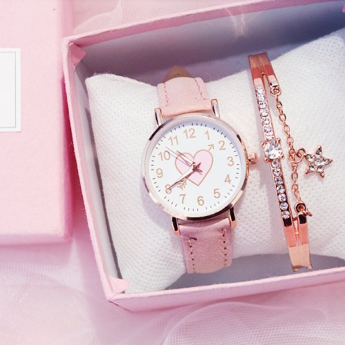 Afbeelding van Schattig Hartvormig Kinderhorloge voor Meisjes – Modevolle en Eenvoudige Klok voor Jonge Studenten en Vriendinnen