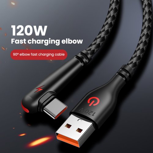 Zdjęcie Kabel USB do Type-C 120 W Kolanko 90 stopni Szybkie ładowanie telefonu komórkowego Huawei Mate 40 30 Xiaomi Samsung Przewód do ładowania telefonu