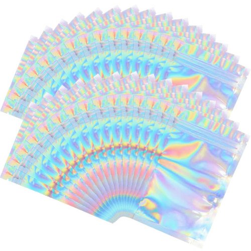 Immagine di Sacchetti Richiudibili Olografici Mylar con Chiusura Lampo – Sacchetti A Prova di Odore in Alluminio per Bomboniere, Conservazione Alimenti e Confezionamento Gioielli, Disponibili in 7 Dimensioni