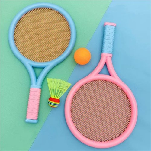 Image of Children's badminton tennis racket exercise reaction ability beginners family outdoor beach tennis kindergarten baby parent-chil