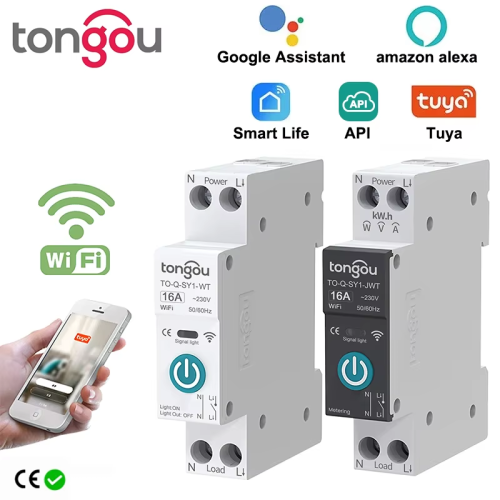 Zdjęcie TUYA WIFI Inteligentny wyłącznik automatyczny Pomiar mocy 1P 63A Szyna DIN dla inteligentnego domu Bezprzewodowy pilot zdalnego sterowania Inteligentny przełącznik przez APP TONGOU