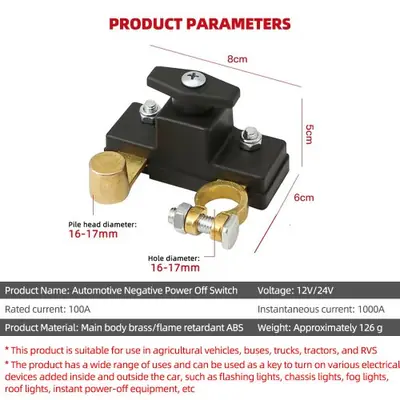 Image de Interrupteur de Batterie 100A - Découpeur Principal 12V/24V