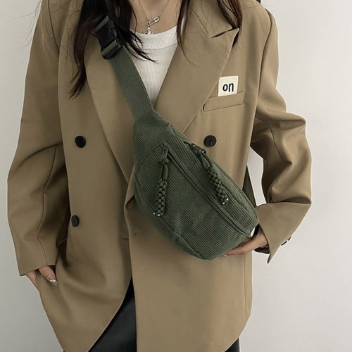 Afbeelding van Stijlvolle Casual Corduroy Heuptas voor Dames – Modieuze Banaanvormige Riemschoudertas met Crossbody Optie als Hippe Borsttas of Portemonnee