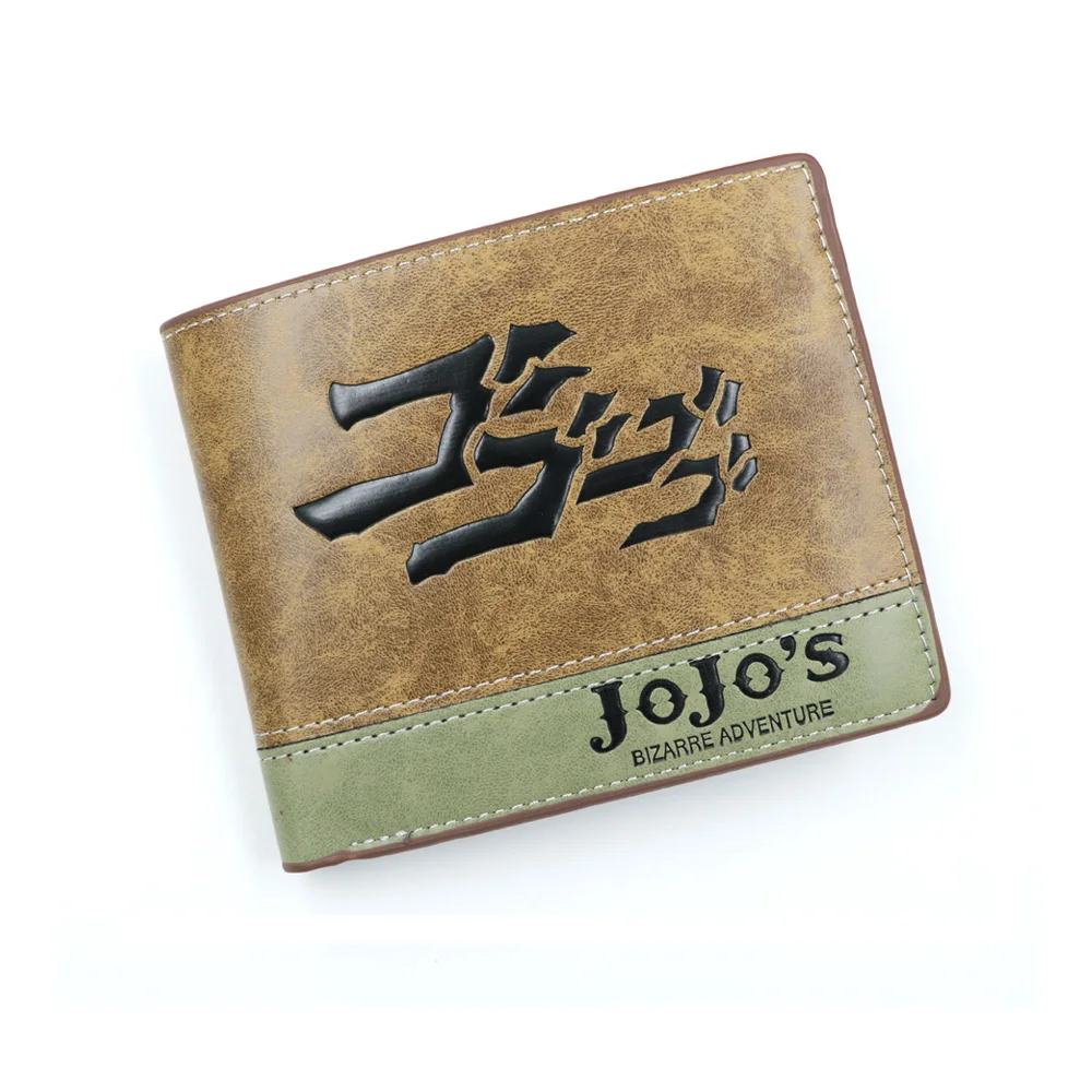 Zdjęcie Portfel Męski Składany z PU Syntetycznego w Kolorze Khaki – Inspiracja Anime JoJo's Bizarre Adventure, Portmonetka z Klipsem na Banknoty, Styl Kujo Jotaro