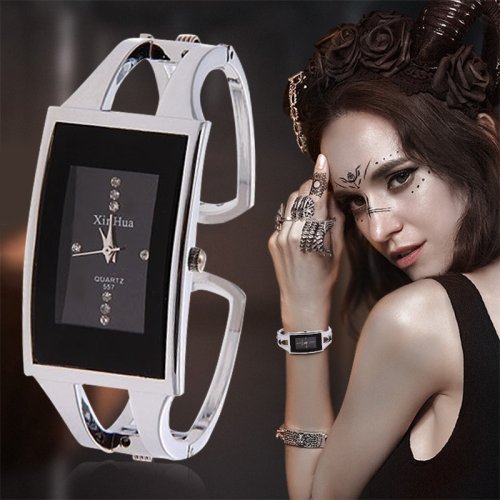 Immagine di Orologio da Polso Donna in Acciaio Inossidabile con Quadrante in Cristallo, Design Elegante e Moderno, Movimento al Quarzo, Bracciale Argento, Orologio Fashion per Donne