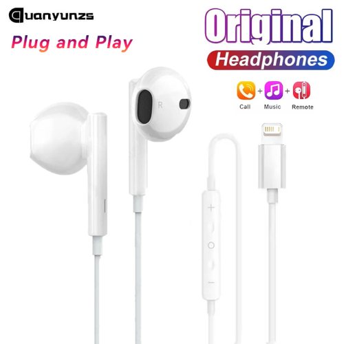 Imagen de Auriculares con Cable Originales para iPhone con Conector Lightning - Compatible con iPhone 15, 16, 14, 13, 12, 11, Pro, Max, Mini, X, XS, XR, 7, 8, 6 Plus y SE