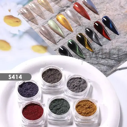 Image de Poudre à Ongles Magnétique Œil de Chat - 6 Couleurs Éclatantes