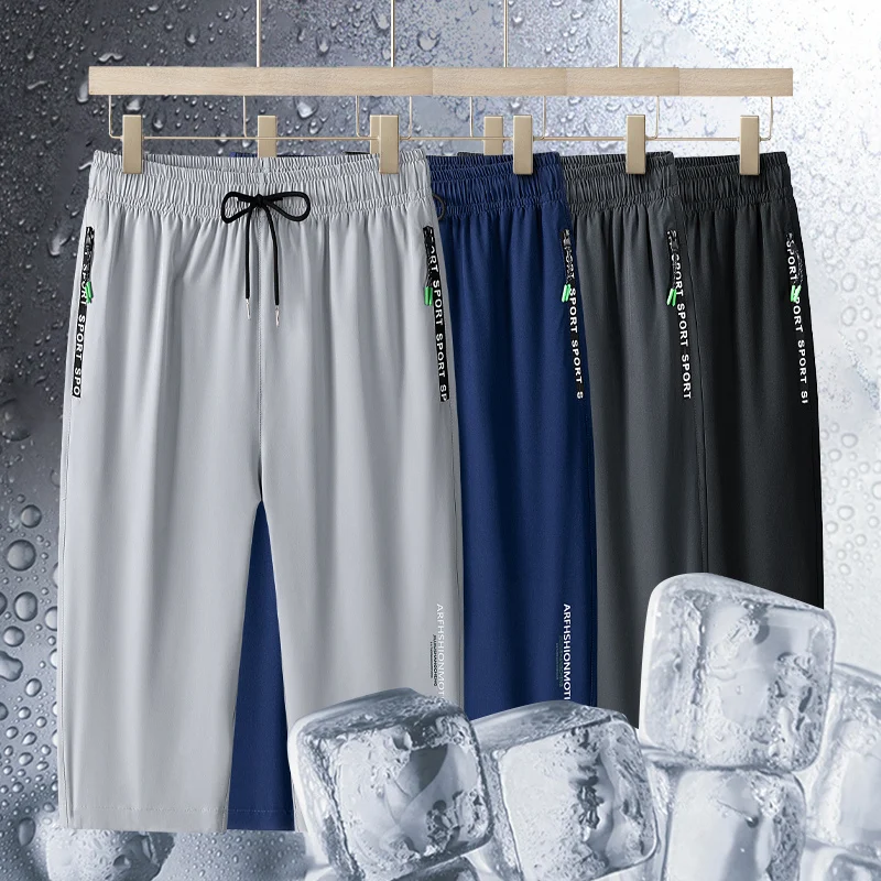 Zdjęcie Męskie spodenki sportowe 8XL na lato, oddychające, szybkoschnące, długość do łydki, oddychające, z elastyczną talią, męskie spodnie krótkie.