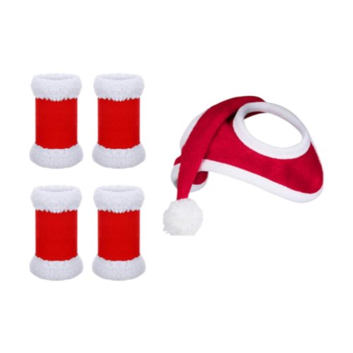 Afbeelding van Feestelijke Paardenbeenwikkels met Fluwele Kerstmuts en Beenlaarzen – Compleet Paardensport Accessoire Set voor Parade en Kerstfeest