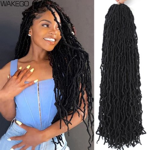 Image of Wakego 14 18 24 Inches Nu Faux Locs Crochet Hair Faux Locks Crochet Braids Pre-lopped Soft Locs Braiding Hair For Women and Kids