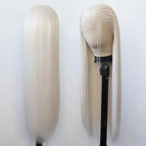 Image de Perruque Lace Front Blanche Naturelle - Cheveux Longs Lisses