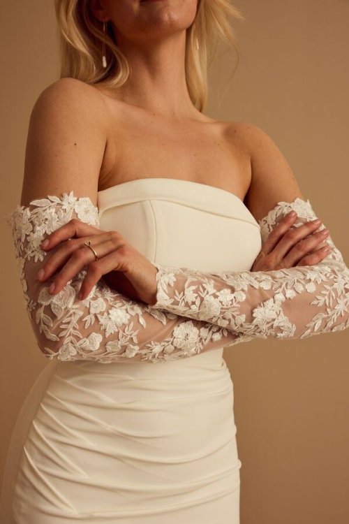 Afbeelding van Elegante Kanten Bruiloftsmouwen - Witte Lange Mouwen met Elastische Band