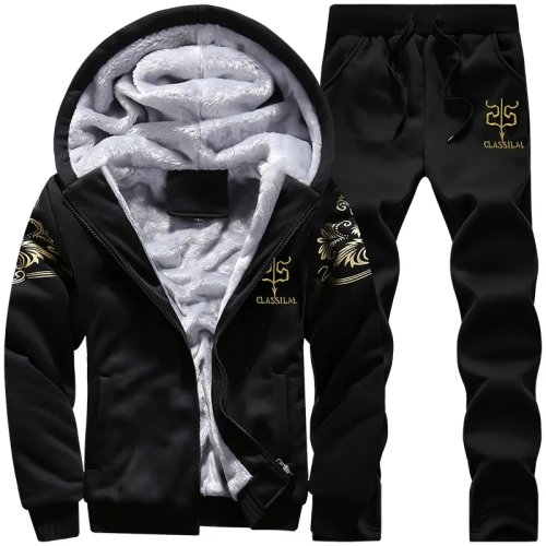 Immagine di Set Sportivo Uomo Autunno-Inverno: Giacca Cardigan con Cappuccio e Pantaloni, Tuta Casual Spessa e Calda con Felpa a Zip