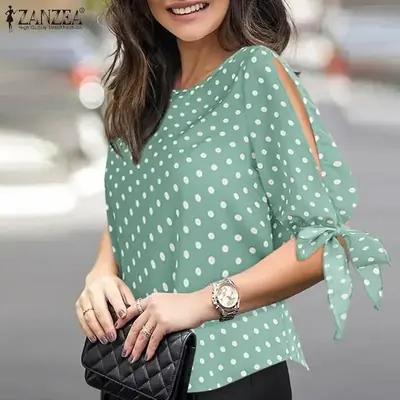 Image de Chemisier Imprimé à Pois Femme - Élégant & Décontracté