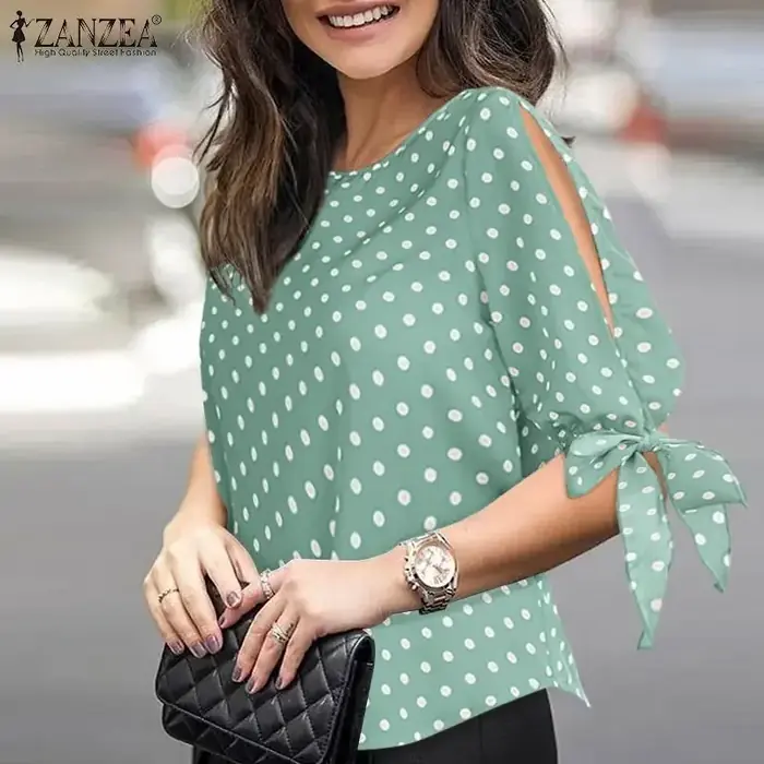 Image de Chemisier Imprimé à Pois Femme - Élégant & Décontracté