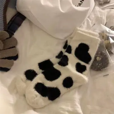 Image de Chaussettes Peluche Imprimé Vache - Chaudes & Drôles