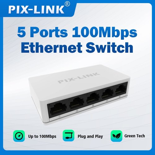Afbeelding van Pix Link SW05 Mini Netwerkswitch 5-Port 10/100 Mbps - Compacte en Snelle Ethernet Switch zonder LED's voor Thuiskantoor en kleine Netwerken