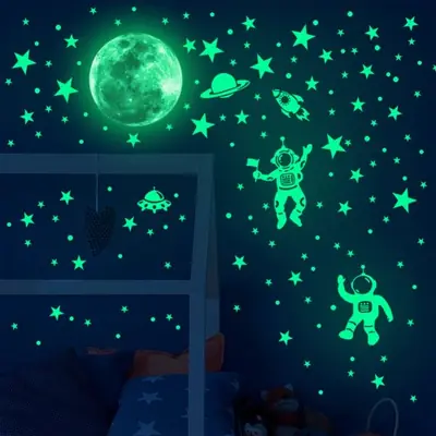 Image de Stickers muraux lumineux astronaute étoiles et lune pour chambre d'enfant