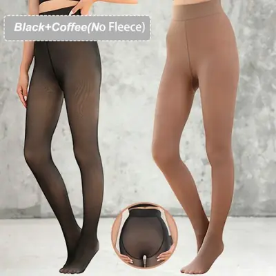 Image de Leggings Faux Collants Noirs Translucides - Design Léopard Papillon