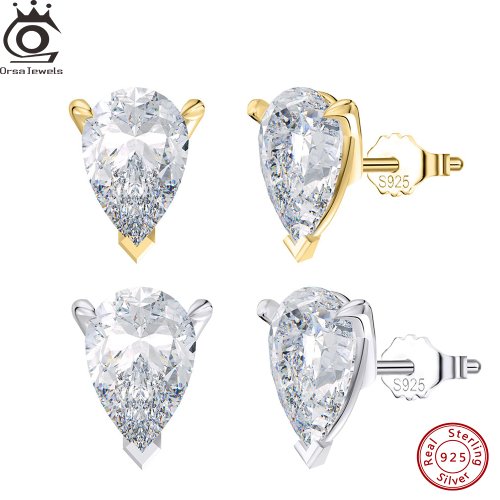 Immagine di Orecchini a Bottone in Argento Sterling 925 con Zircone Tagliato a Goccia d'Acqua – Gioielli Eleganti e Senza Tempo per Donne