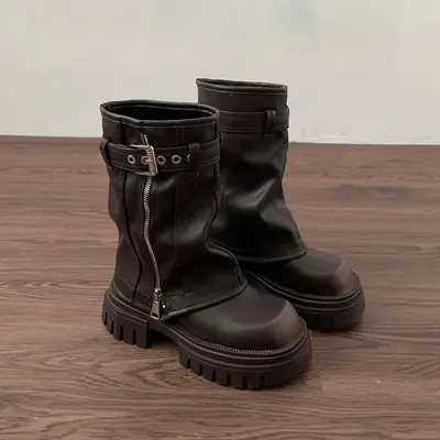Image de Bottes Hiver Femme - Style Biker Élégant & Confortable
