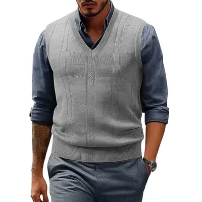Image de Gilet Tricoté Homme Col V - Style Décontracté & Chaud