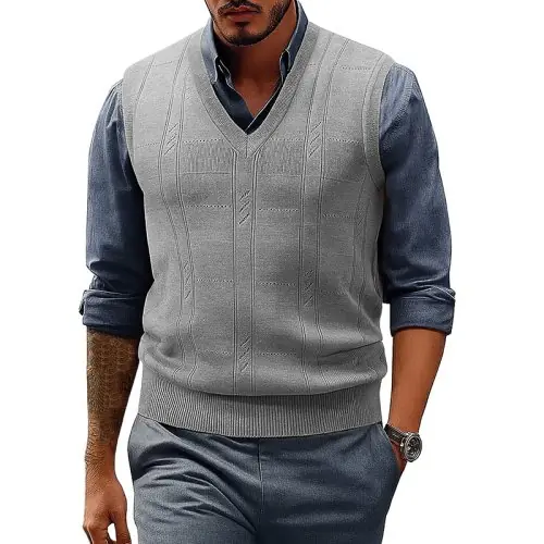 Image de Gilet Tricoté Homme Col V - Style Décontracté & Chaud