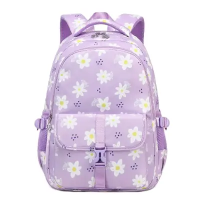 Image de Sac à dos violet fleuri pour filles, grand volume, école primaire et collège