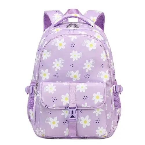 Image de Sac à dos violet fleuri pour filles, grand volume, école primaire et collège
