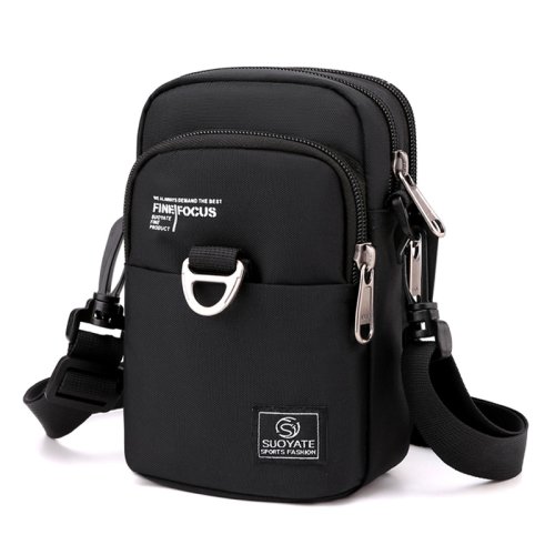 Immagine di Borsa a Tracolla Piccola da Uomo Moderna con 3 Strati in Nylon Resistente, Borsa Portatile con Patta e Mini Marsupio per Uso Quotidiano