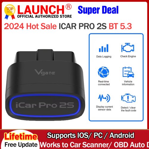 Immagine di Vgate iCar Pro 2S ELM327 Bluetooth V5.3 - Scanner OBD2 per Auto con App per Android, iOS e PC - Strumento Diagnostico per Veicoli Aggiornato alla Versione 2.3
