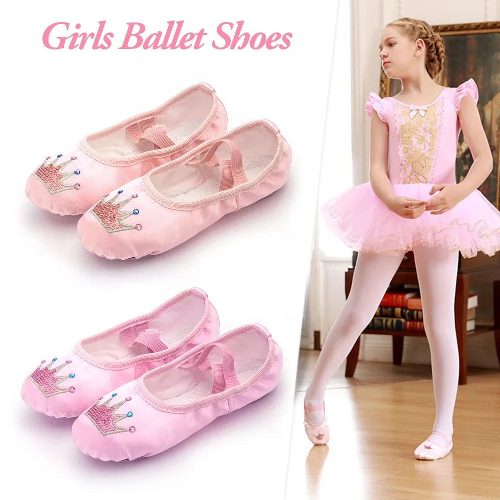 Image of Adorable Embroidered Cartoon Crown Ballet Shoes for Girls – Soft Sole Dance Slippers for Kids' Ballet, Yoga, Gym & Dance Classes
