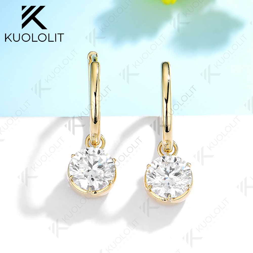 Immagine di Kuololit 2.4CTW Moissanite Orecchini a cerchio per le donne Solido 18K 14K 10K 585 Orecchino a clip in oro giallo per il regalo di Natale
