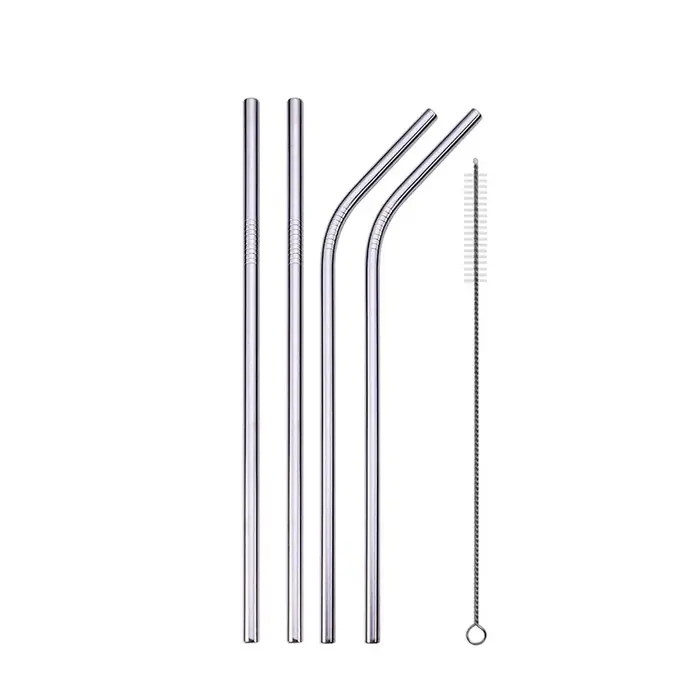 Image de Pailles Réutilisables en Acier Inoxydable 304 - Droite & Courbée