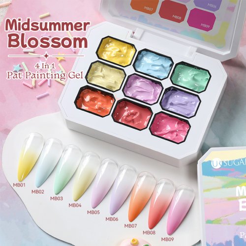 Bild von UR SUGAR 9 Farben Gradient Painting Gel Nail Art Farbverlauf DIY Design Gel 4 in 1, verwendet für Farbverlaufs-Nagelstempelmuster