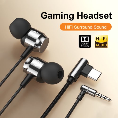 Image of Premium Digital Chip Wired Gaming Headset with Type-C & 3.5mm Jack – HIFI Heavy Bass In-Ear Earphones for Samsung Galaxy, iPhone 16, iPad, Huawei, Xiaomi