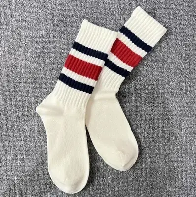 Image de Chaussettes de Basket à Rayures Vintage - Coton Japonais Épais